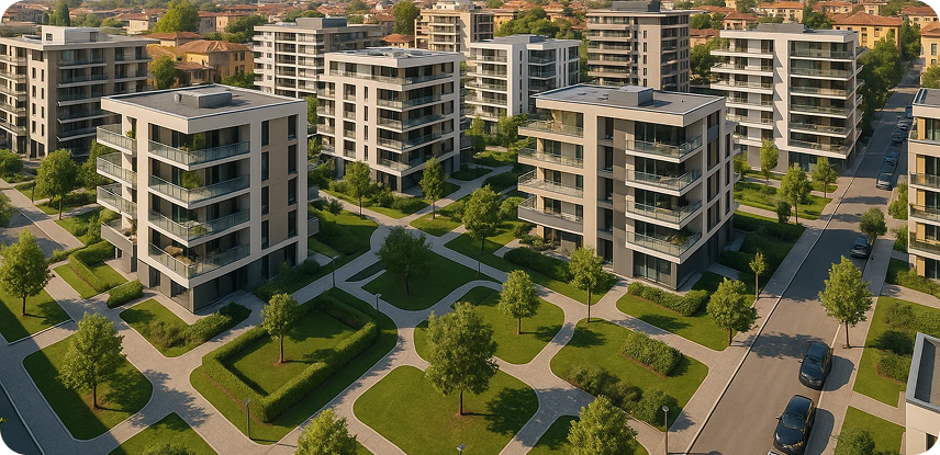 Vista aerea delle zone servite da Immobiliare Rinaldelli nelle Marche